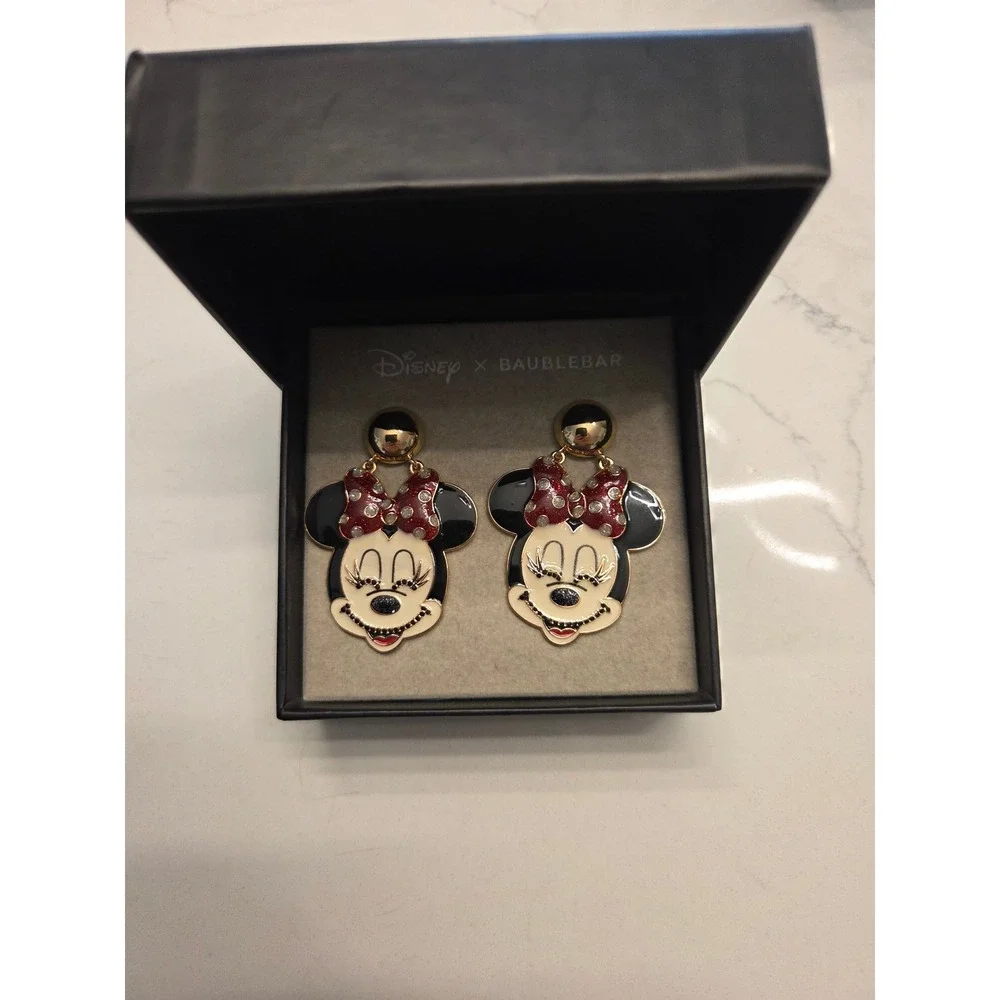 Disney x Baublebar Minnie Mouse Enamel Crystal Drop Earrings Red Glitter Bow Box